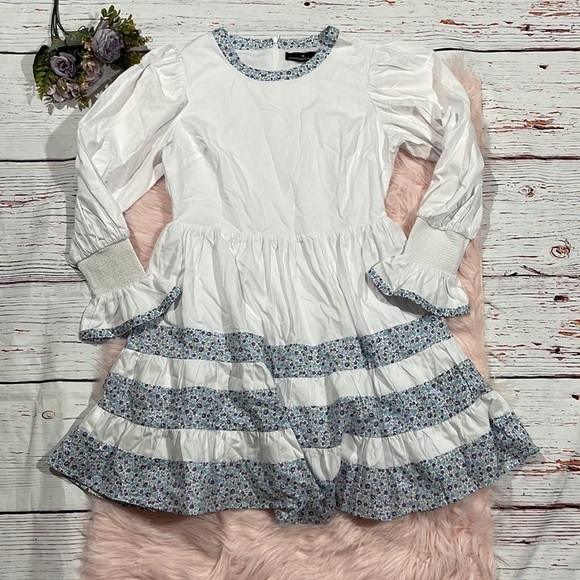 Tuckernuck Pomander Place Floral Tiered Fran Mini Dress White Blue Combo - Picture 2 of 10